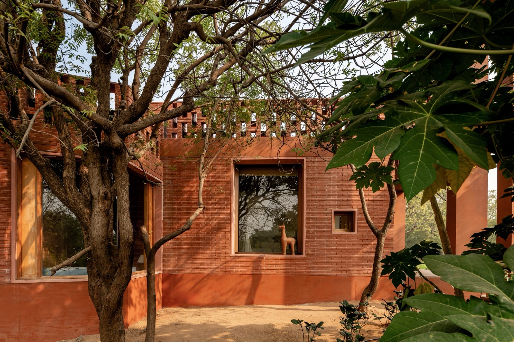 a detail of a contemporary brick home